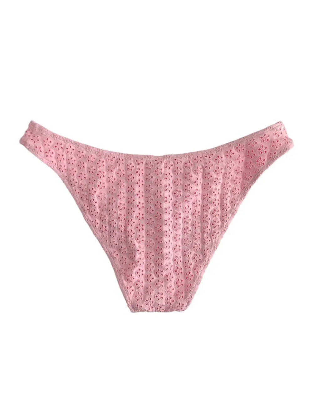 PINK X Frankies Bikinis Eyelet Bikini Set Pink Underwire Lace Cheeky Size L